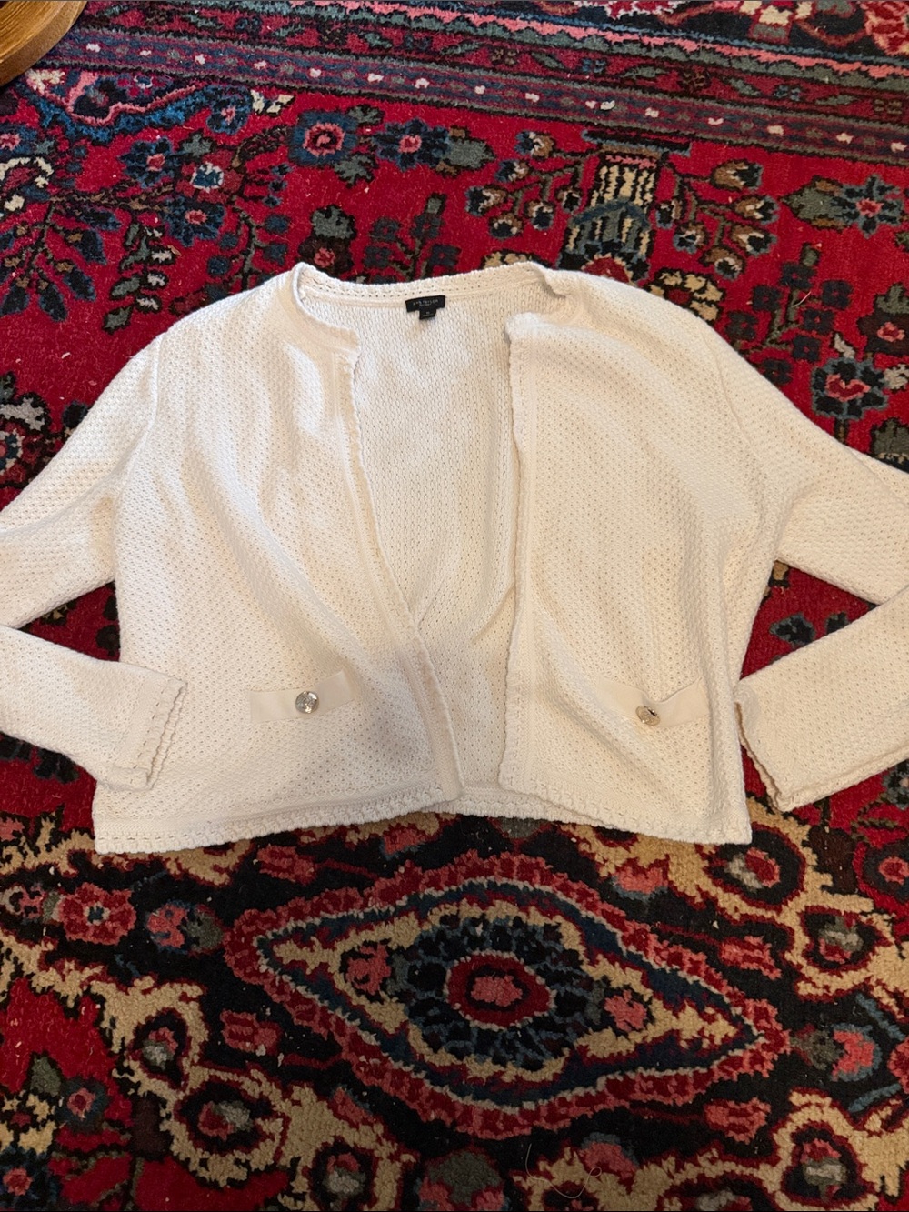 Ann Taylor White Textured Open Front Cardigan Jacket size XL